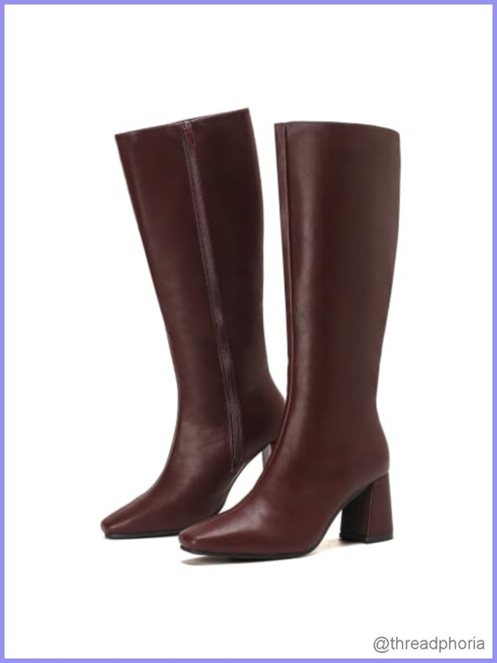 Knee High Square Toe Chunky Heel Boots with Side Zip PU